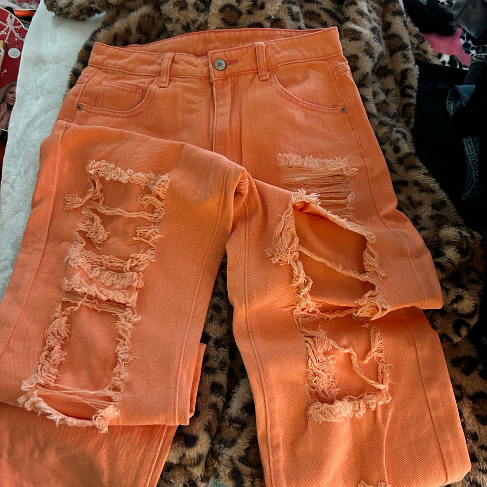 SHEIN Distressed Orange Jeans size M